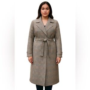Pretty Little Things Plaid Trench Overcoat, Green/Tan, Classic, Preppy Travel 16